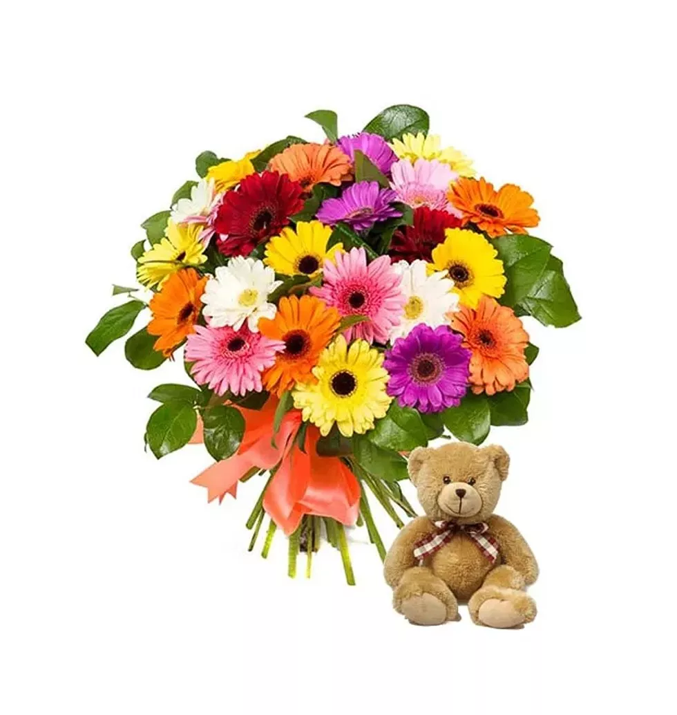 Lovely Gerberas with Teddy Bear