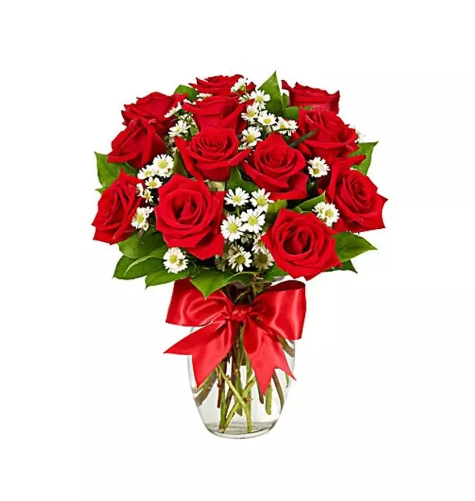 Passionate Red Roses 12-Count in Vase