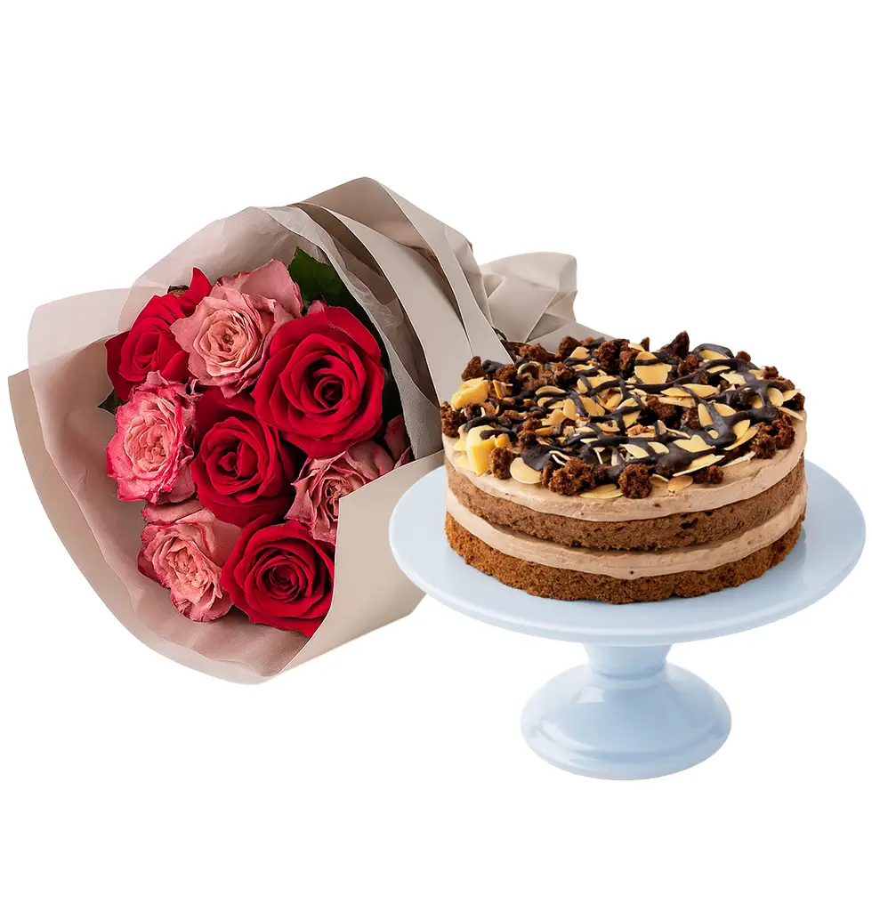 Celebration Cake & Rose Bouquet