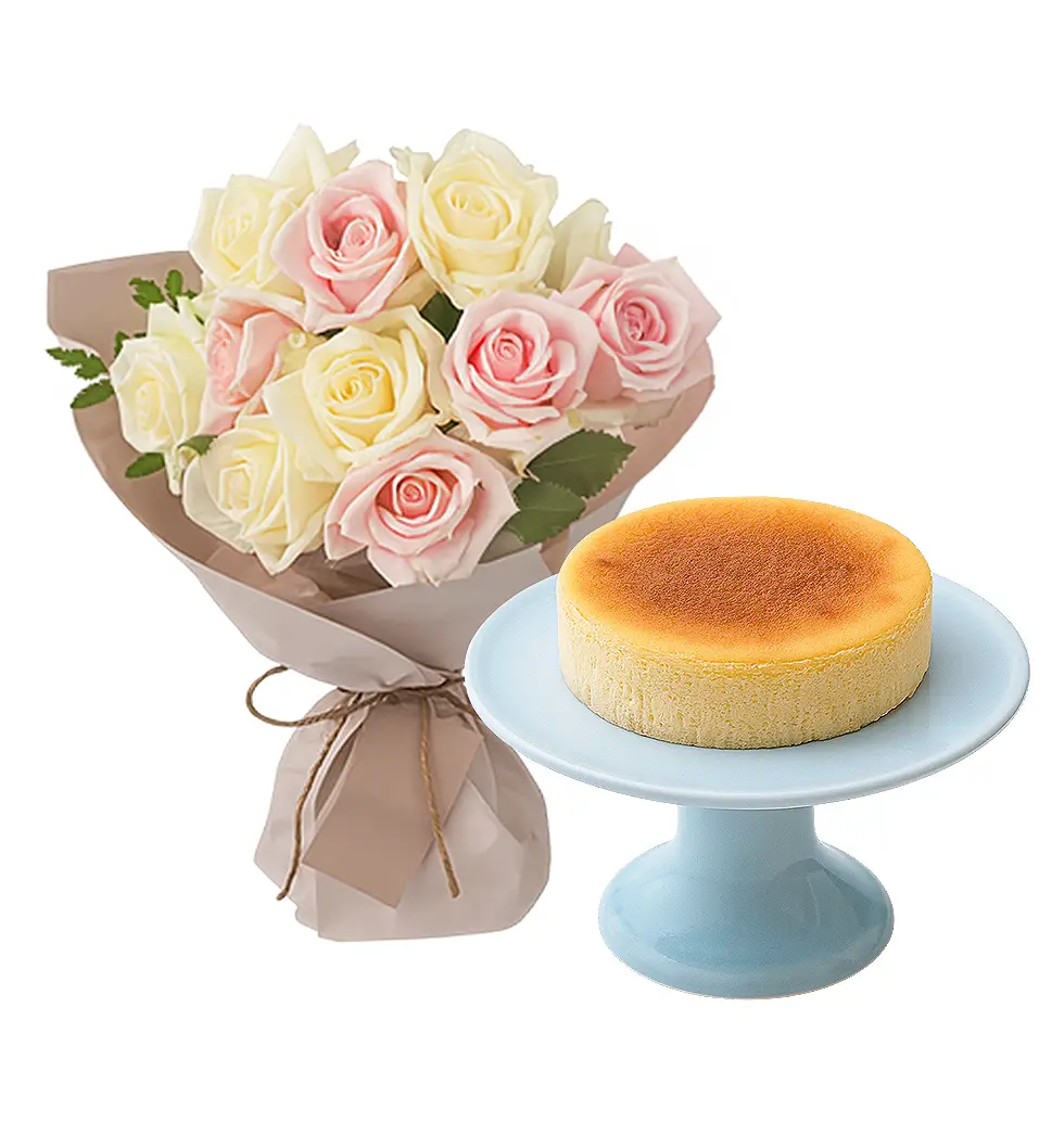 Fresh Bliss Cake & Rose Bouquet
